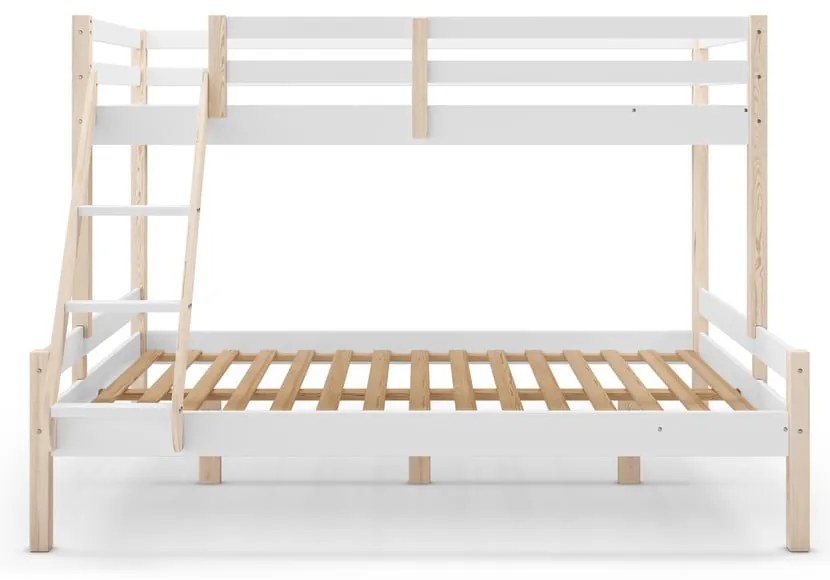 Białe piętrowe łóżko dziecięce z litego drewna sosnowego 90x190/140x190 cm Livia – Marckeric