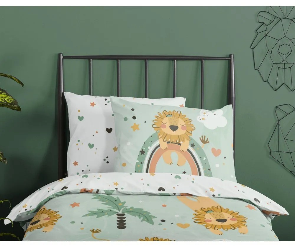 Zielona bawełniana pościel dziecięca jednoosobowa 140x220 cm Lions – Good Morning