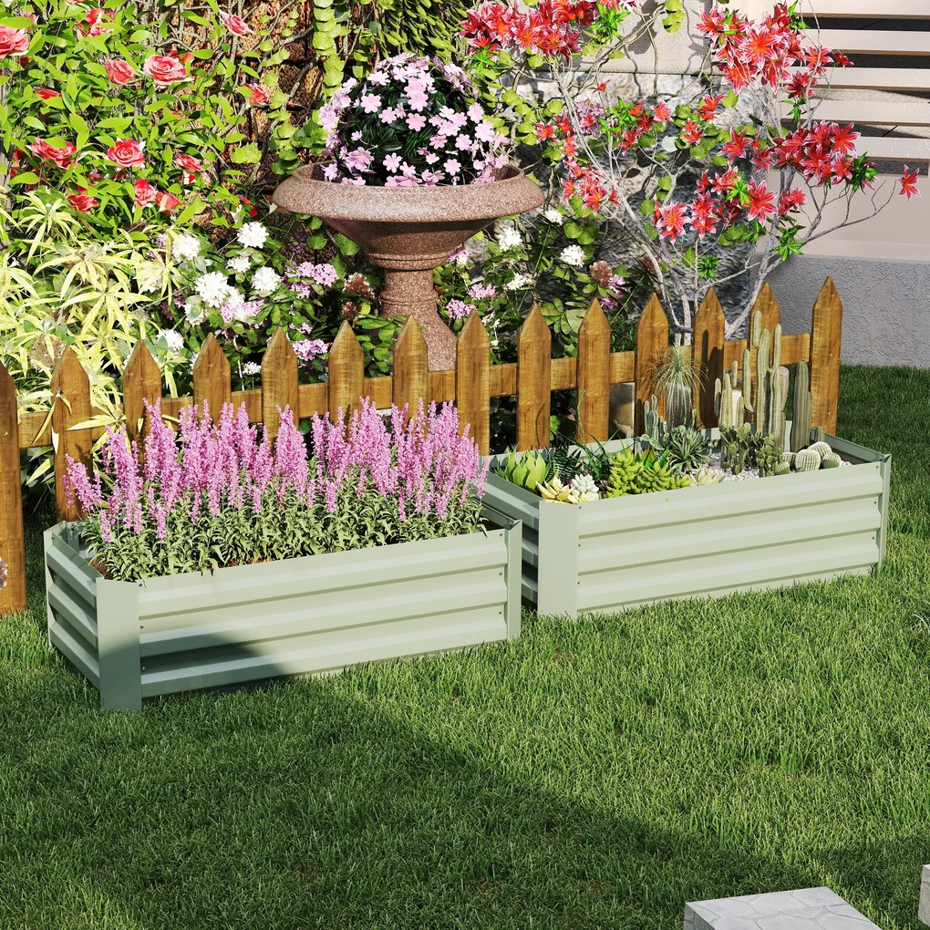 Outsunny Zestaw 2 skrzynek na kwiaty Stalowa konstrukcja Otwarte dno Zielony 100x100x30cm Ogród | Aosom PL
