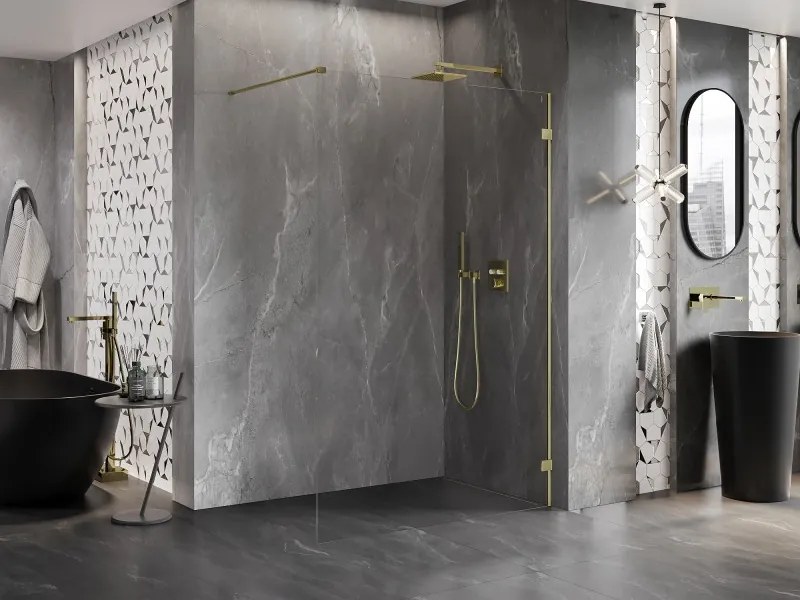 Mexen Lunar ścianka prysznicowa Walk-in prawa 60 x 200 cm, transparent 8 mm, złota - 830-060-000-50-00-P