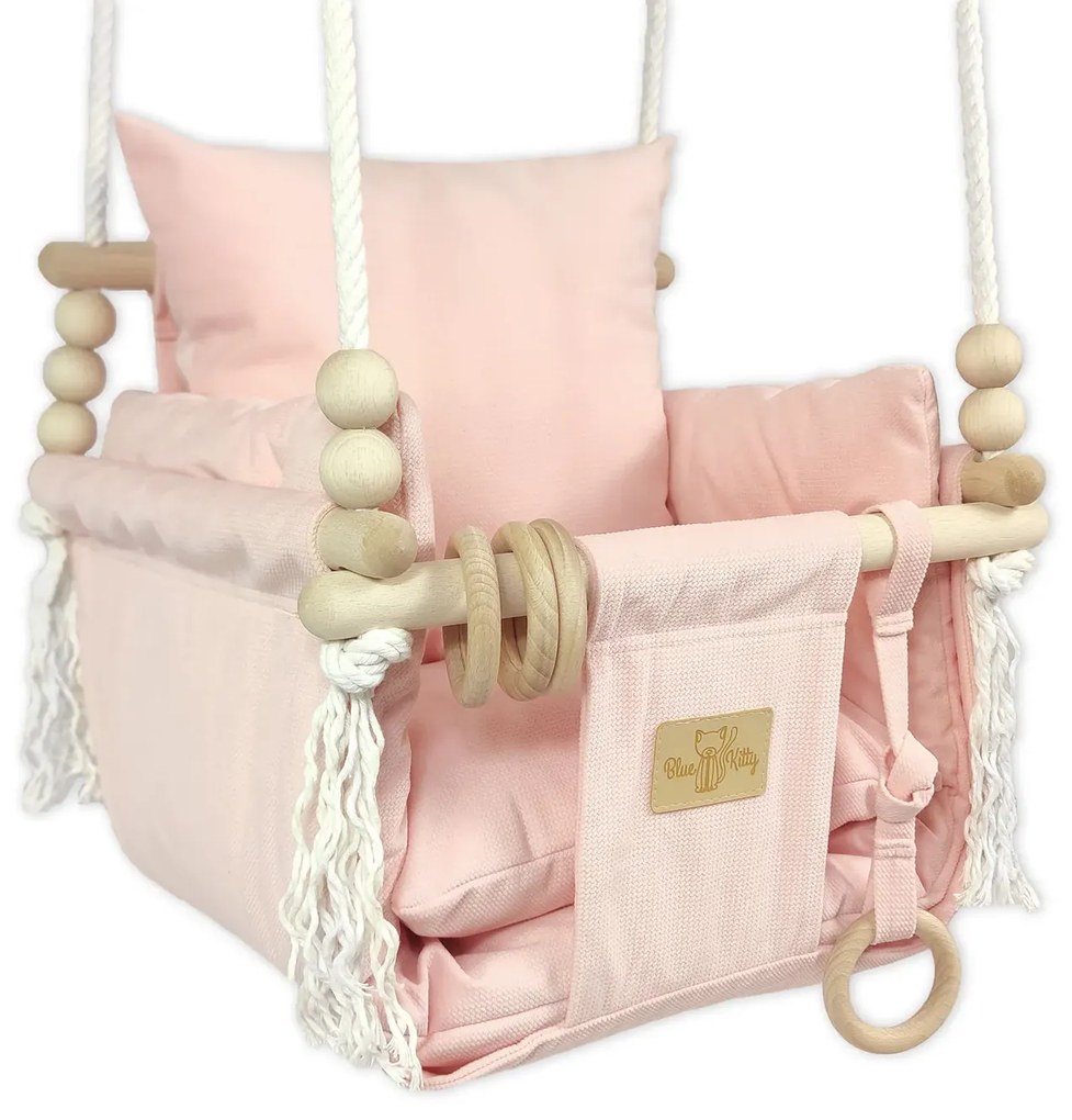 Różowa drewniana huśtawka dla niemowlaka F4-G55