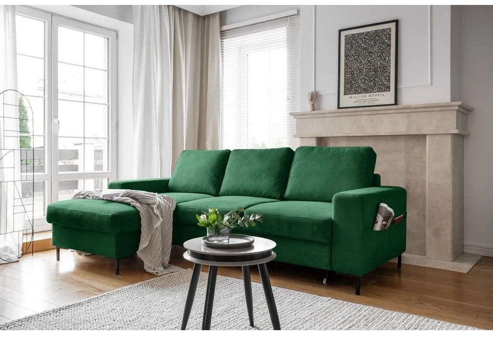 Ciemnozielony sztruksowy rozkładany narożnik (lewostronny) Lofty Lilly – Miuform