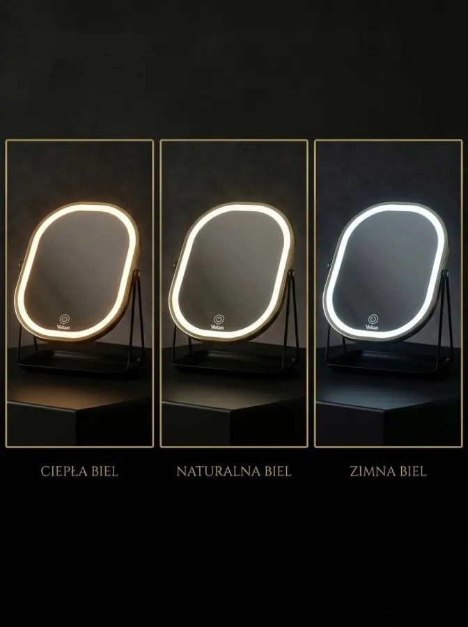 Lusterko Do Makijażu PREMIUM METALOWE Kosmetyczne PODŚWIETLANE LED | VOLAN