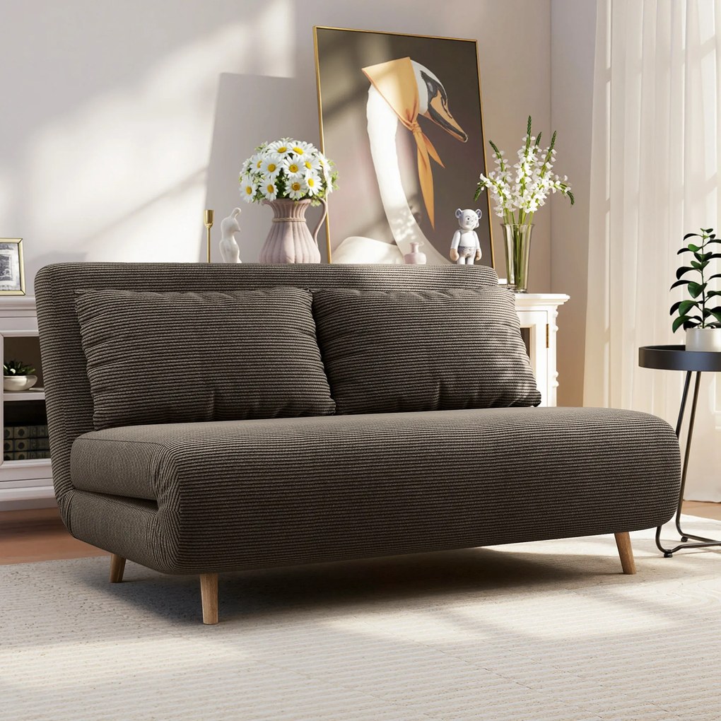 HOMCOM Sofa rozkładana, łóżko dla gości, 3-stopniowe regulowane oparcie, sztruksowy wygląd, do 120 kg, 141 x 90 x 81 cm, ciemnobrązowa