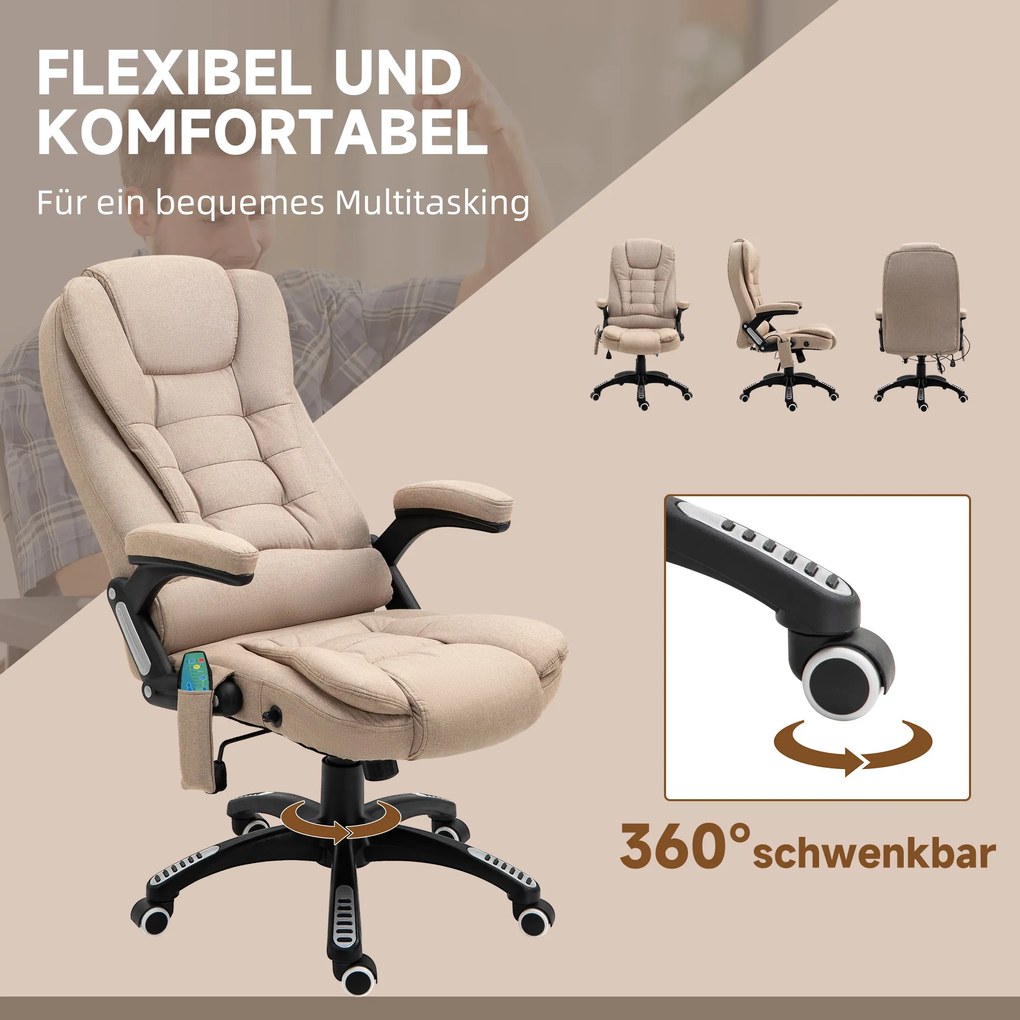 Vinsetto Ergonomiczny fotel biurowy z funkcją masażu i ogrzewania, regulowany, 67 x 74 x 107–116 cm, Brązowy