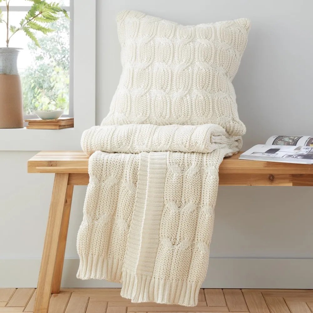 Białobeżowy koc dzianinowy 130x170 cm Chunky Marl Knit – Catherine Lansfield