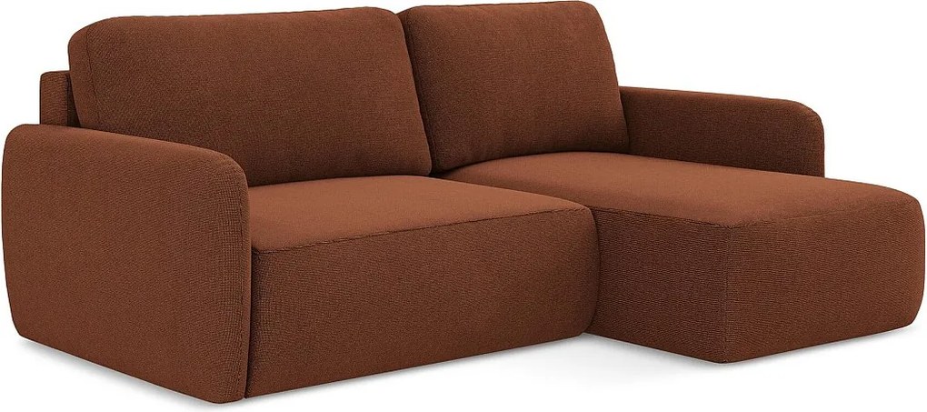 Narożnik prawostronny z funkcją spania - z tkaniny strukturalnej - terakota - LILO