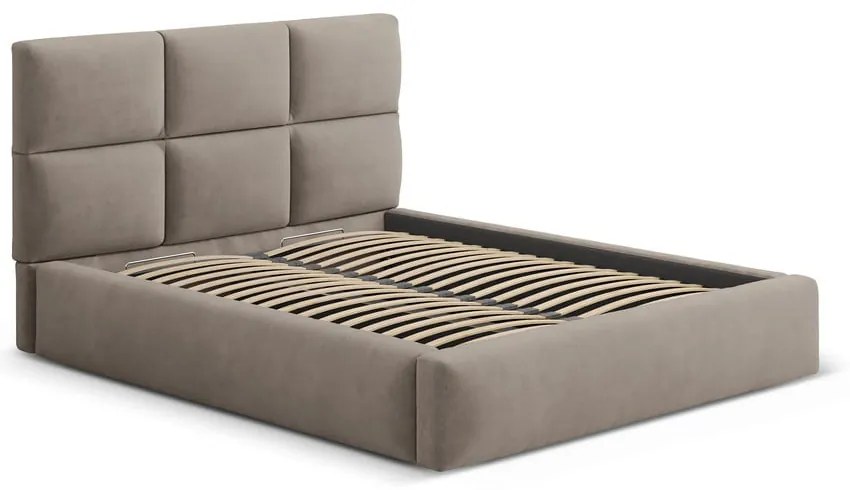 Jasnobrązowe tapicerowane łóżko dwuosobowe ze schowkiem ze stelażem 140x200 cm Libera – Windsor &amp; Co Sofas