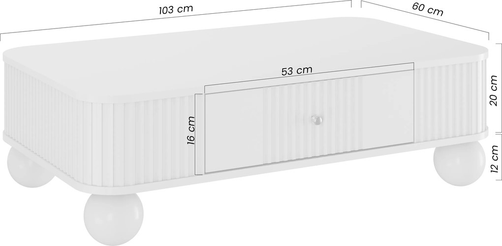 Stolik kawowy Vesper 103x60 cm z szufladą - kaszmir / orzech / złote uchwyty / nogi kule