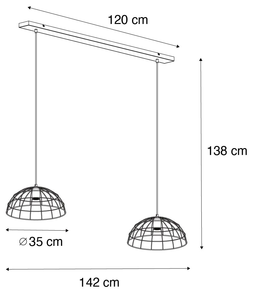 Industrialna lampa wisząca czarna 2-światłowa - HanzePrzemysłowy Oswietlenie wewnetrzne