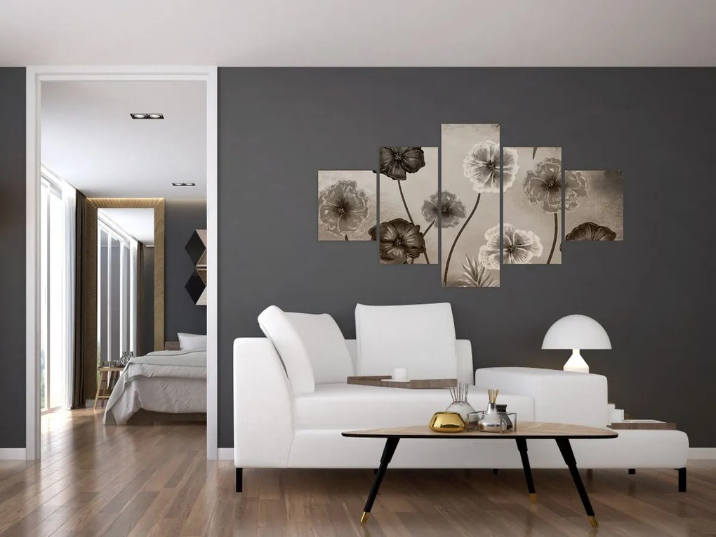 Obraz - Rysowane kwiaty (125x70 cm)