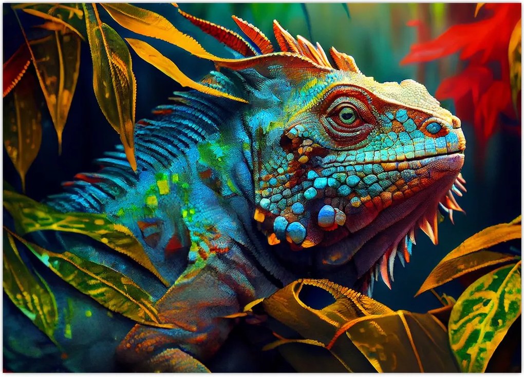 Obraz na szkle - Kolorowa iguana (70x50 cm)