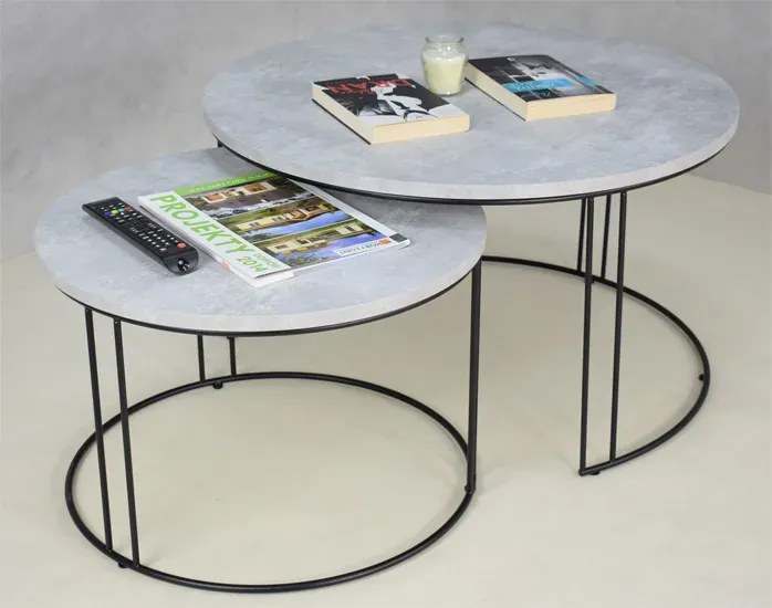 Zestaw dwóch stolików kawowych czarny + beton F6-C08