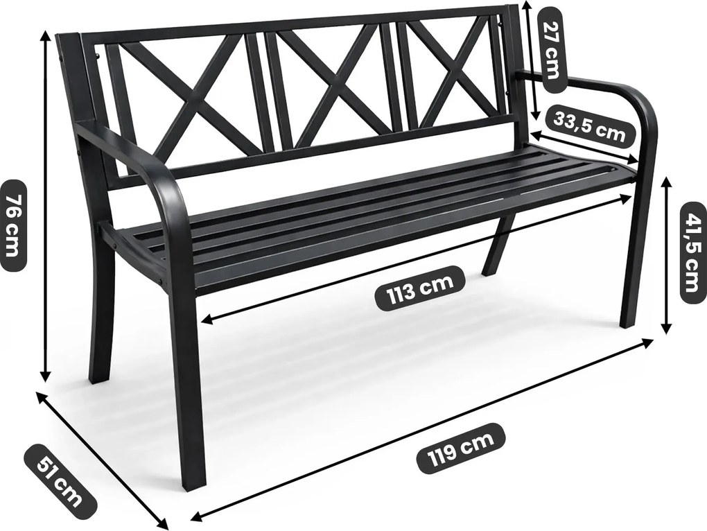 Czarna metalowa ławka ogrodowa W0-K24