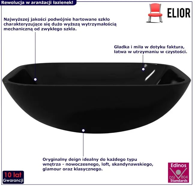 Czarna kwadratowa umywalka nablatowa W7-A18