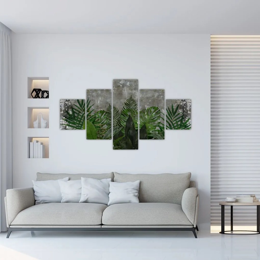 Obraz - Betonowa ściana z roślinami (125x70 cm)