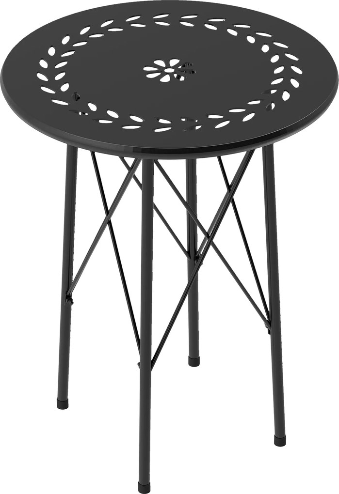 Stolik Ogrodowy Outsunny, Okrągły Stolik na Taras z Wzorem Kwiatowym, Stal, Stolik Bistro Do Wewnątrz i Na Zewnątrz, Czarny