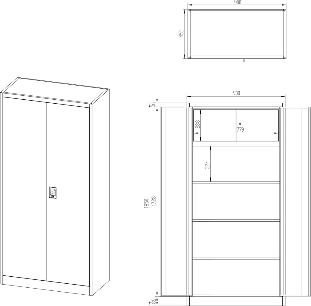 Dwudrzwiowa szafa aktowa z sejfem Tomasz 90x45x185 cm szara
