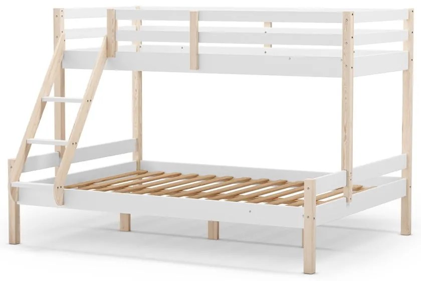 Białe piętrowe łóżko dziecięce z litego drewna sosnowego 90x190/140x190 cm Livia – Marckeric