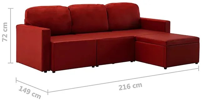 Rozkładana sofa modułowa bordowa - Odi 4Q