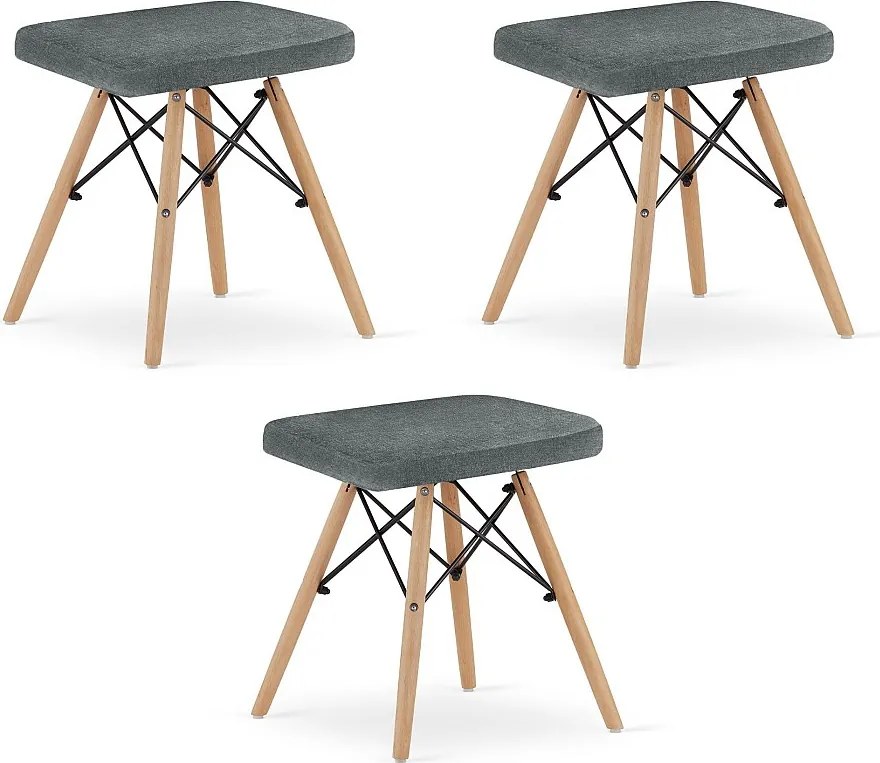 Zestaw 3 krzeseł Valora PEKO z szarą tkaniną i nogami z drewna bukowego