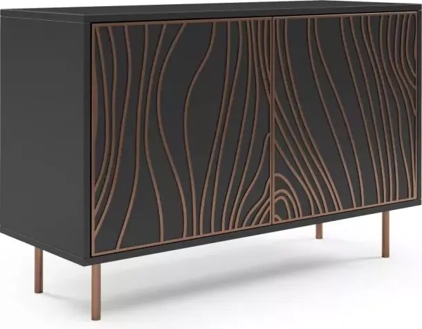 Komoda Teofil – stylowa komoda loftowa do salonu z drewnianym laminatem i metalowymi nogami