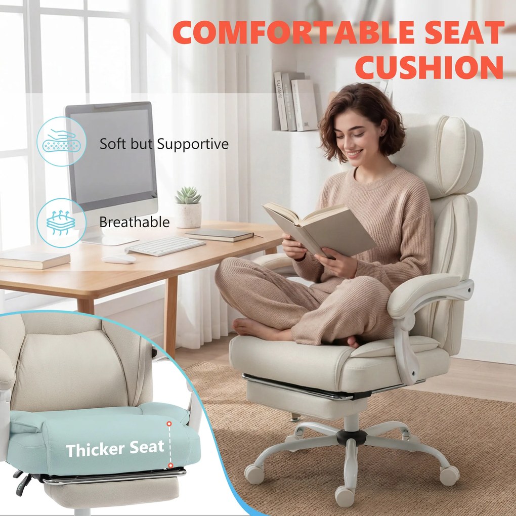 HOMCOM Wysokie krzesło biurowe z masażem wibracyjnym i podgrzewaniem, ergonomiczne, regulowane, z podnóżkiem, kremowobiały | Aosom PL