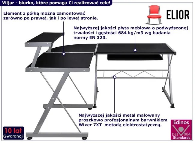 Czarne nowoczesne biurko narożne Vimes