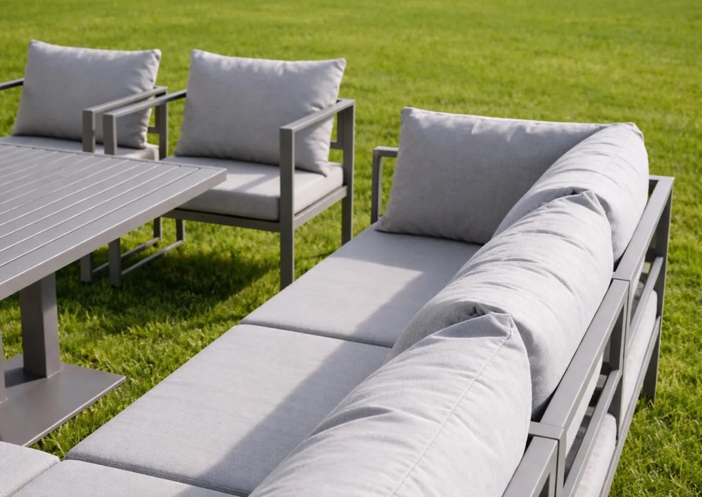 Narożnik ogrodowy Bellagio NM2006 z fotelami i stołem, szary, poduszki szare