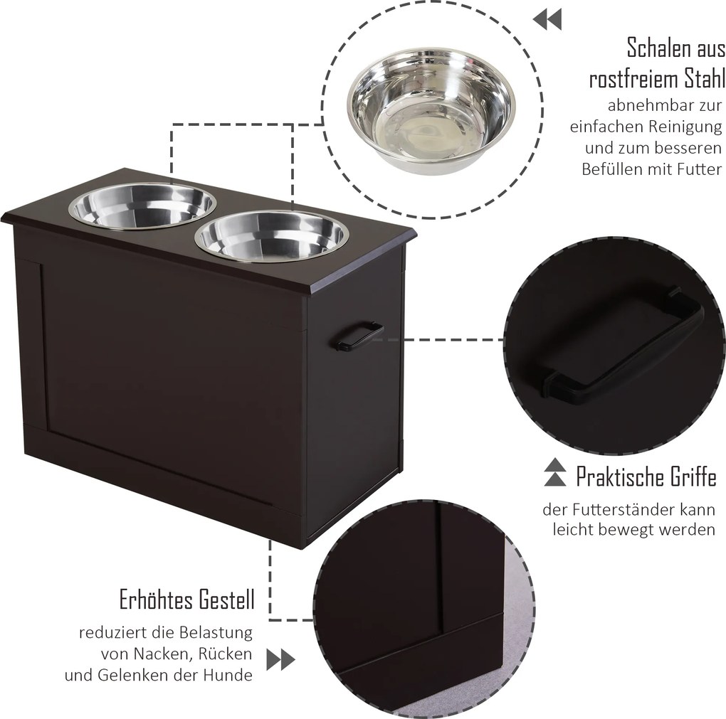 PawHut Miska dla Psów z Przechowywaniem 2 Miski Stacja Karmienia Espresso dla Kotów | Aosom PL