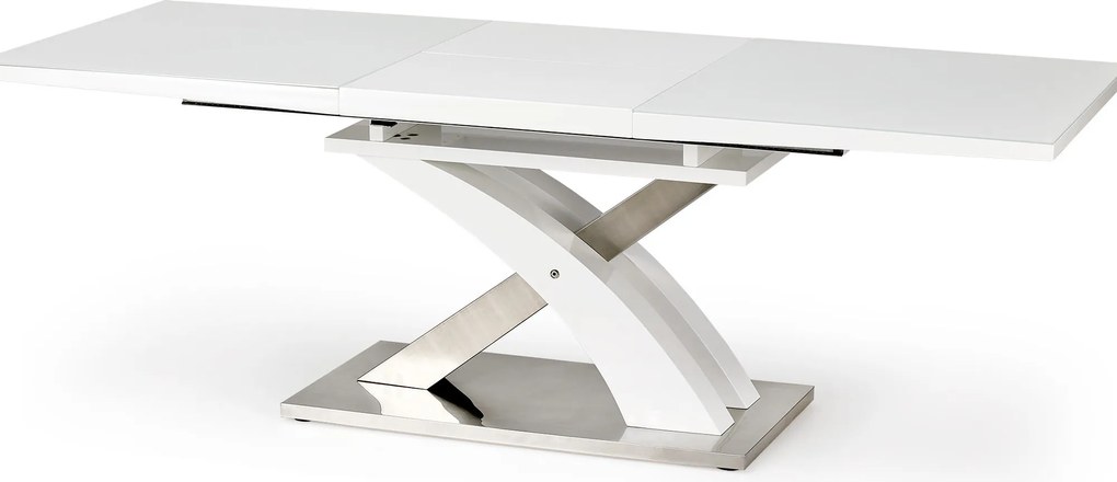 Biały rozkładany stół Sandor 2 ze szklanym blatem