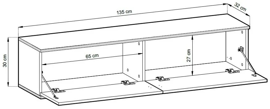 Szafka RTV KARL 3D 135cm wisząca/stojąca czarny mat PIASKI Meble