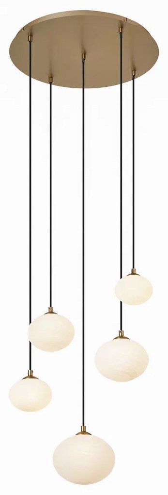 Lampa wisząca Art Deco złota ze szkłem opalowym 5-punktowa - Yani ArtDeco Oswietlenie wewnetrzne