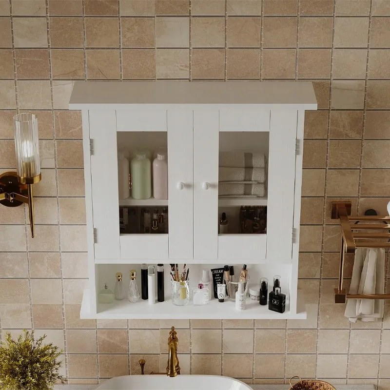 Szafka łazienkowa wisząca biała 2 drzwiowa szklana ścienna loft półki 58 cm