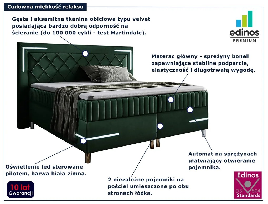 Zielone pikowane łóżko kontynentalne 5 rozmiarów H0-N73