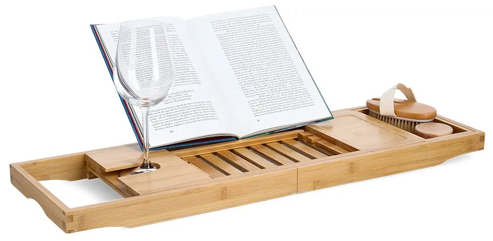Półka na wannę, bambusowa z podstawką na książkę, 70 cm