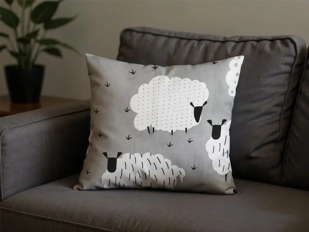 Polibawełniana poszewka na poduszkę WHITE SHEEPS 45x45 cm, szary