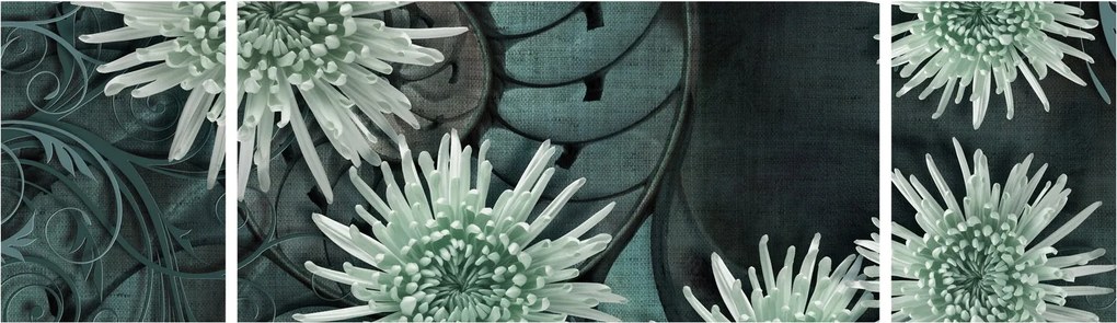 Obraz - Zielone kwiaty (170x50 cm)