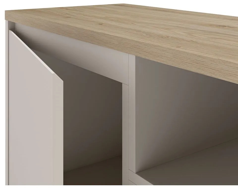 Beżowa szafka pod TV w dekorze dębu 161x55x40 cm Loreta – Marckeric