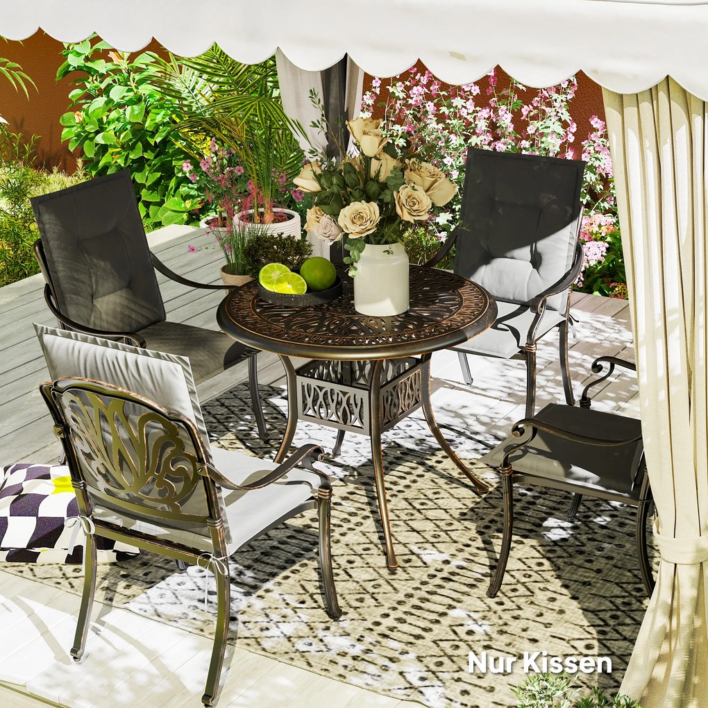 Outsunny Zestaw 4 Poduszek na Siedzenia 108 x 50 x 5 cm z Paskami, Do Użytku Wewnątrz i Na Zewnątrz, Jasnoszary