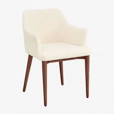 Krzesło Do Jadalni Z Podłokietnikami Z Owczej Skóry Banfil Ciemne Drewno & Chenille Biały - Sklum