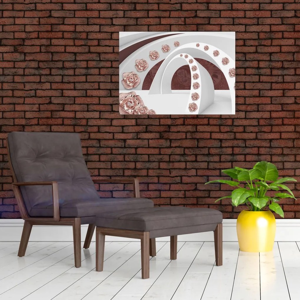 Obraz na szkle - Chmury 3D z kwiatami (70x50 cm)