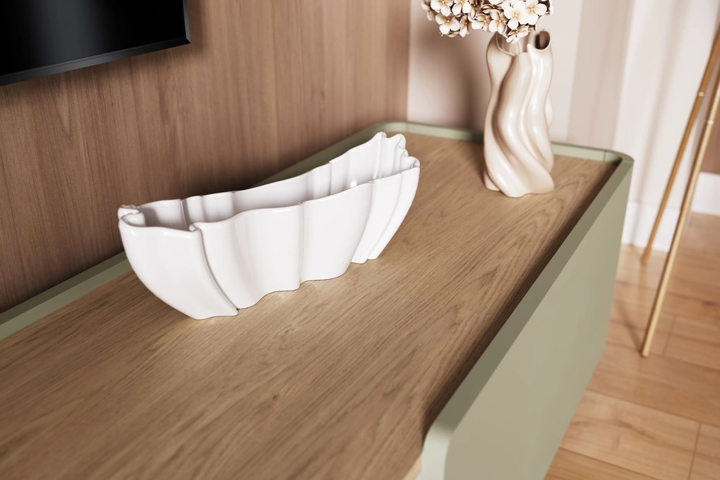 Szafka RTV Elivo 220 cm na nóżkach - eukaliptus / dąb baltic dune