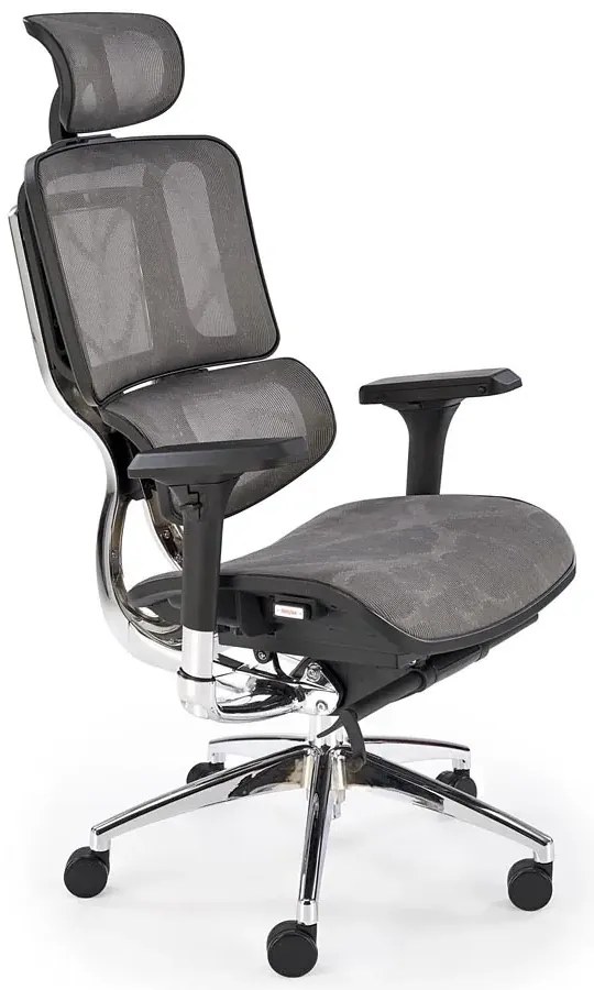 Ergonomiczny obrotowy szary fotel regulowany z zagłówkiem do 150 kg - Tipo