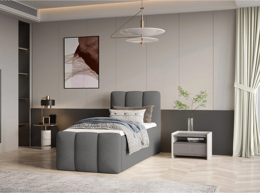 Stylowe łóżko tapicerowane KORA 90x200 cm w tkaninie CENTAUR 15 szarej