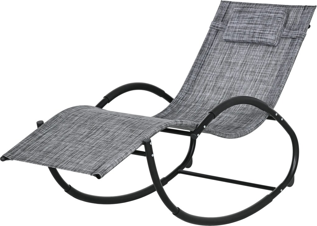 Outsunny Fotel bujany ogrodowy Leżak, w tym Poduszka pod głowę, 155 cm x 61cm x 88 cm, Szary