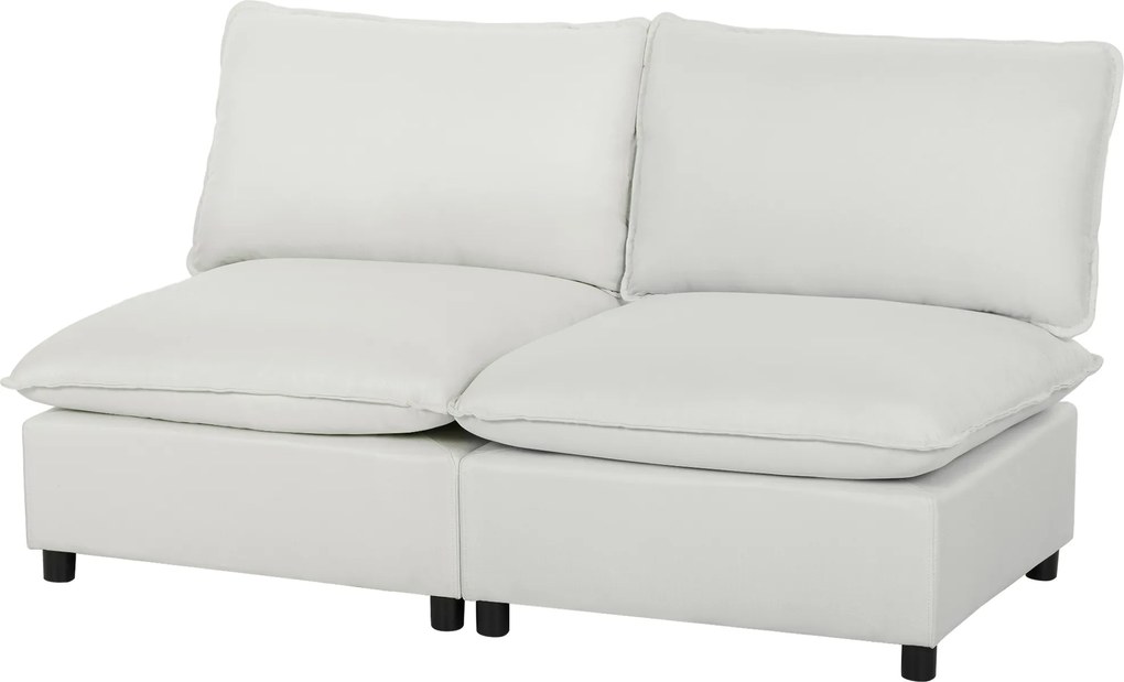 HOMCOM 2-osobowa sofa, 146 cm modułowa sofa z ekoskóry z szerokim i głębokim siedziskiem, grubymi poduszkami, łatwy montaż, Szara | Aosom PL