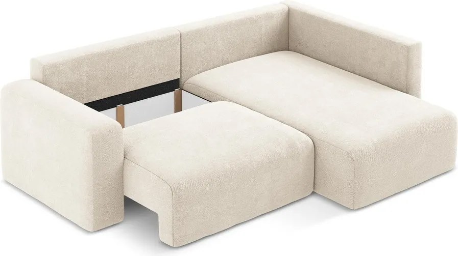 Kremowy rozkładany/ze schowkiem narożnik z tkaniny szenilowej (prawostronny/w kształcie litery L) Kona – Makamii