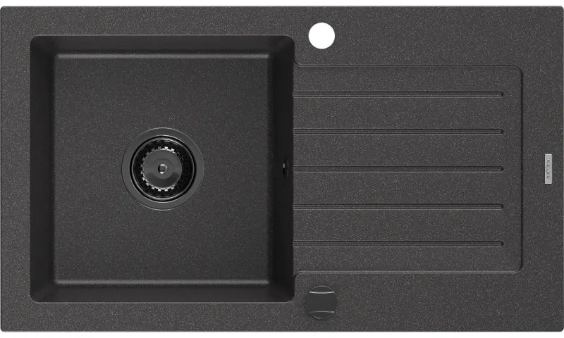 Mexen Pablo zlewozmywak granitowy 1-komorowy z ociekaczem 752 x 436 mm, czarny nakrapiany, syfon czarny - 6510751010-76-B
