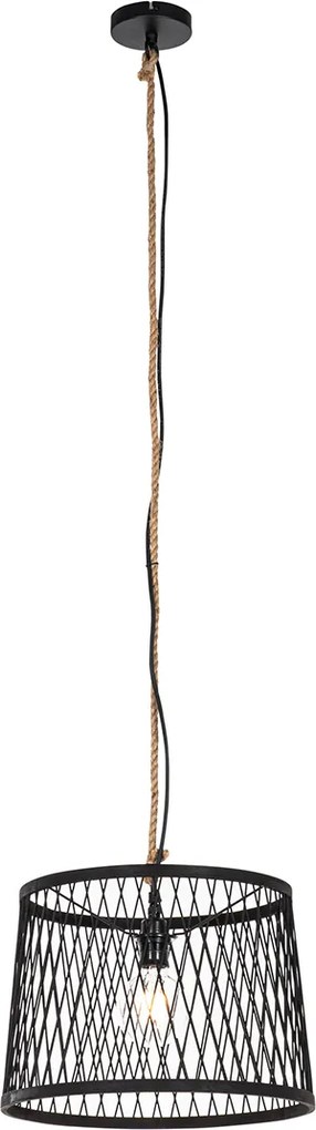 Rustykalna lampa wisząca zewnętrzna czarna rattan 40 cm - Calamus